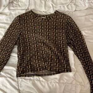 Geometric Patterned Brown and Black Women's Top
